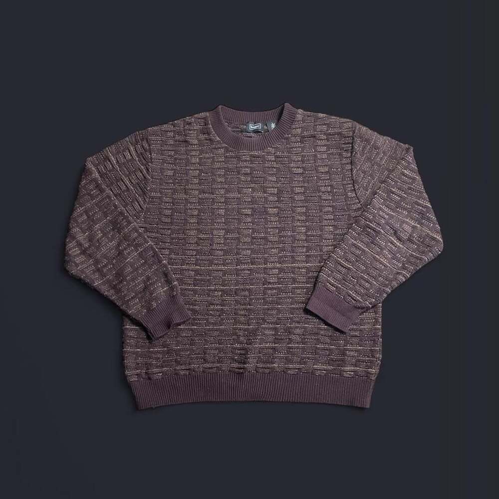 Vintage 90s 3D Knit Sweater Haggar Brown Geometric Crewneck Grandpa